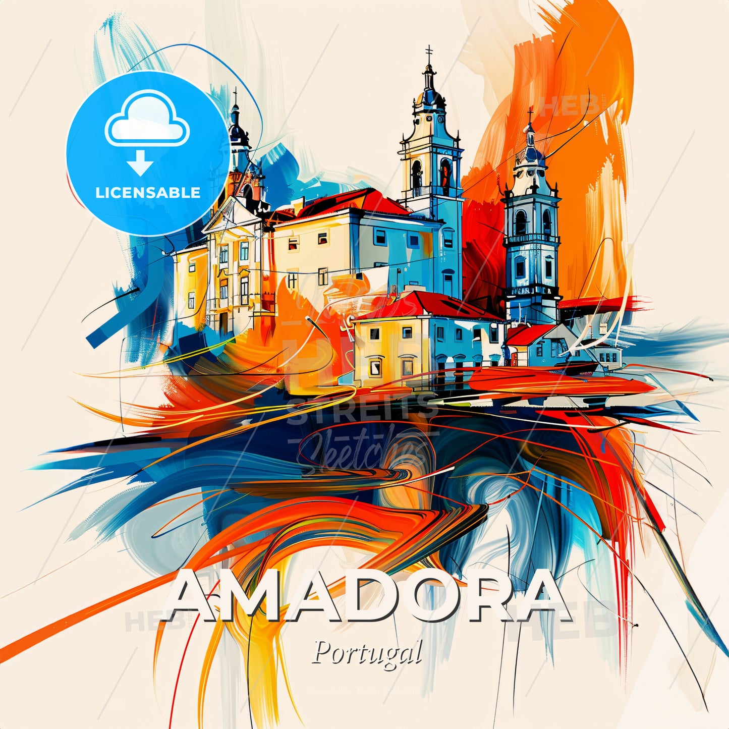 Vibrant Amadora, Portugal - A Painting Of A Building With Colorful Paint - Square format print template