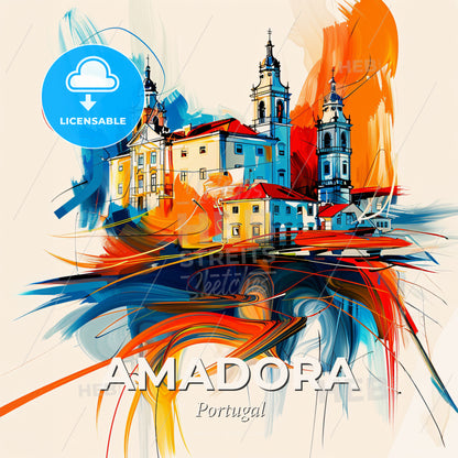 Vibrant Amadora, Portugal - A Painting Of A Building With Colorful Paint - Square format print template