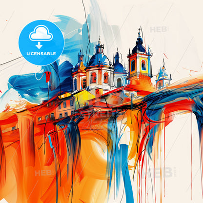 Vibrant Amadora, Portugal - A Painting Of A Building With Blue And Orange Paint