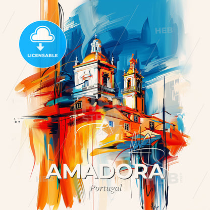 Vibrant Amadora, Portugal - A Painting Of A Building - Square format print template