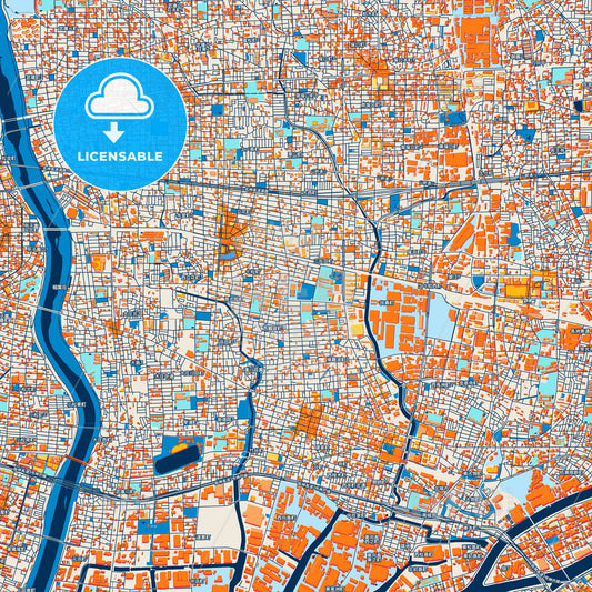 Colorful Amagasaki Street Map with Labels and Buildings