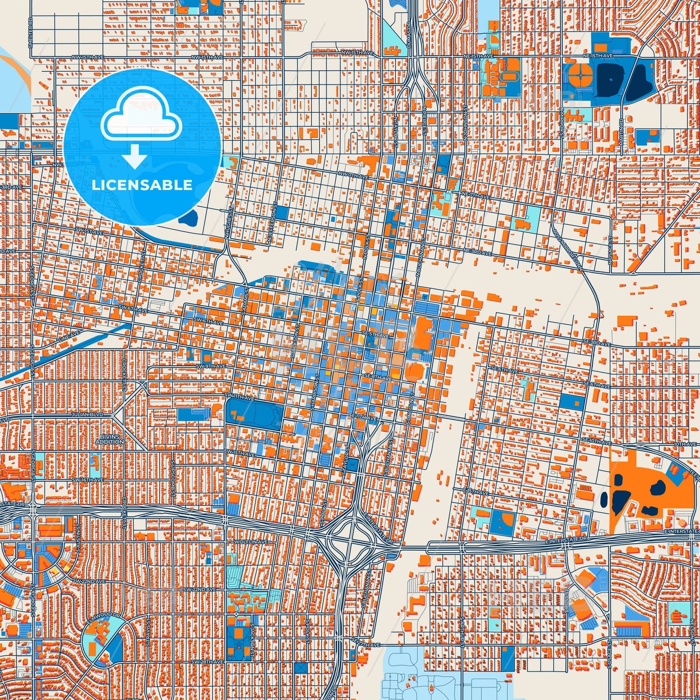 Colorful Amarillo Street Map with Labels and Buildings
