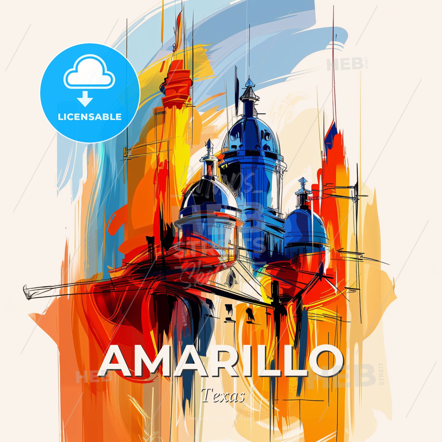 Vibrant Amarillo, Texas - A Painting Of A Building With Blue Domes - Square format print template