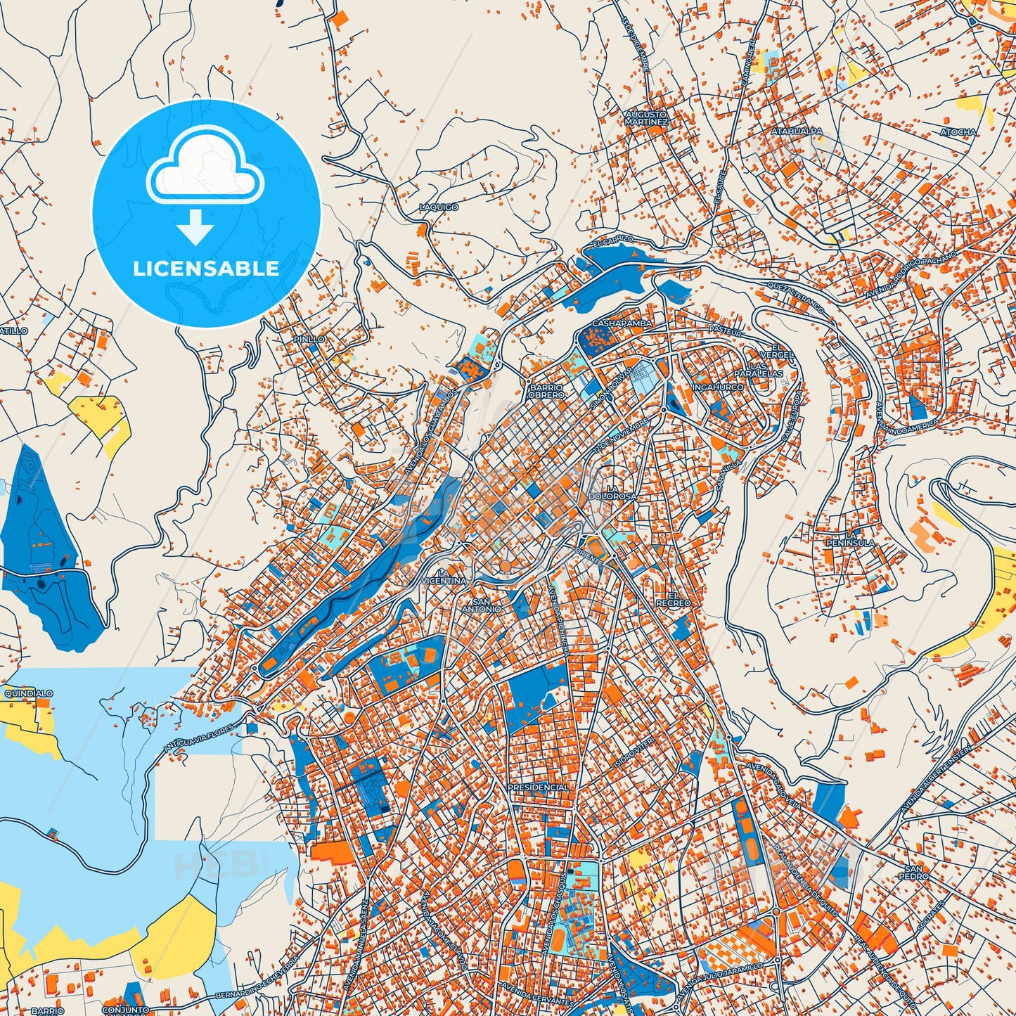 Colorful Ambato Street Map with Labels and Buildings