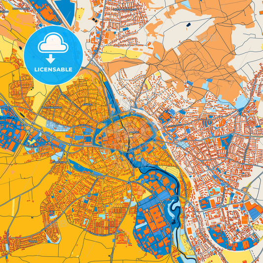 Colorful Amberg Street Map with Labels and Buildings
