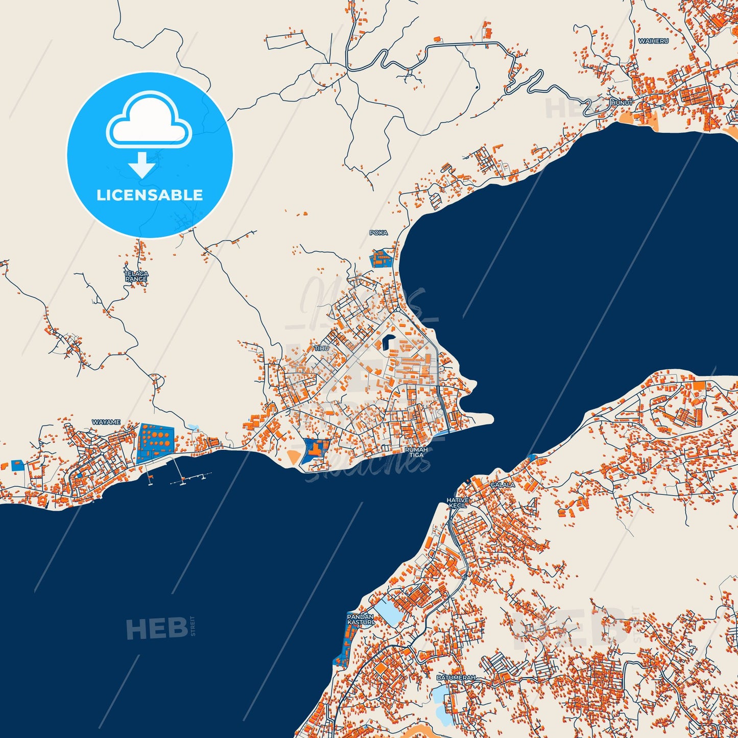 Colorful Ambon Street Map with Labels and Buildings