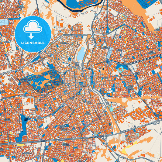 Colorful Americana Street Map with Labels and Buildings