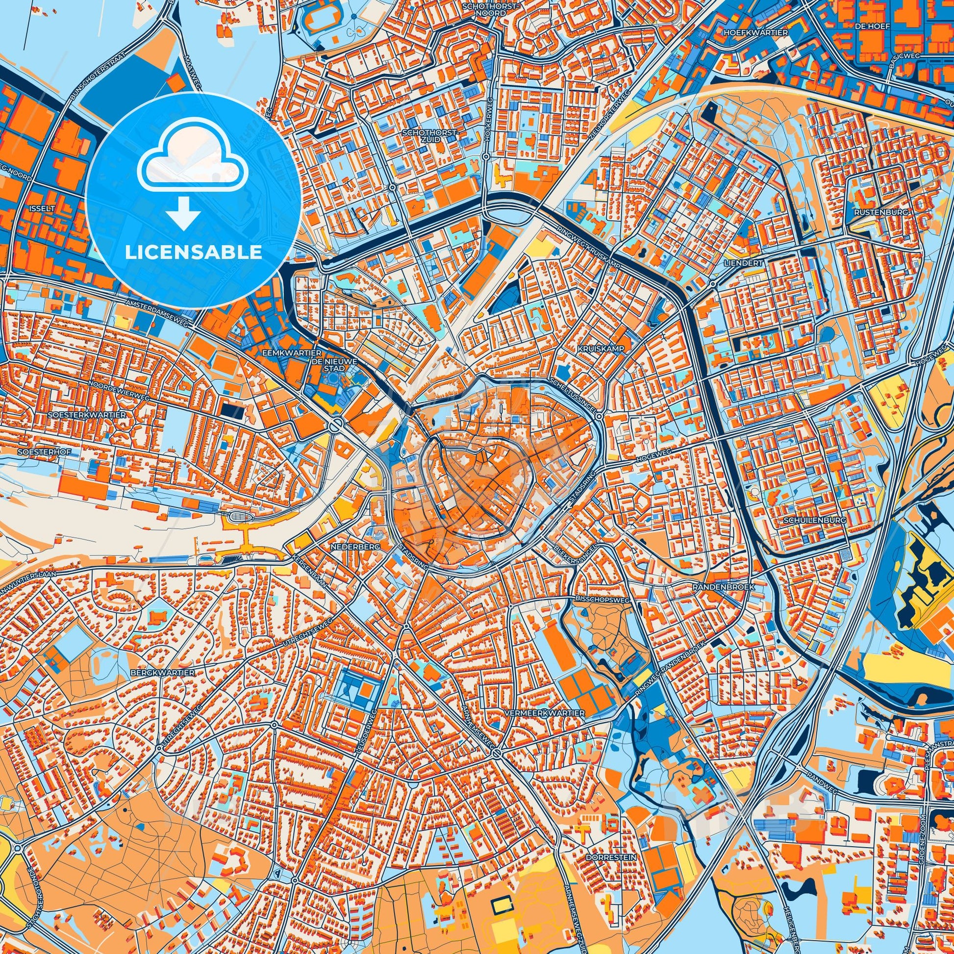 Colorful Amersfoort Street Map with Labels and Buildings