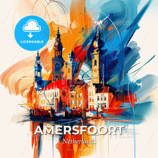 Vibrant Amersfoort, Netherlands - A Painting Of A Building With Towers And A Colorful Background - Square format print template