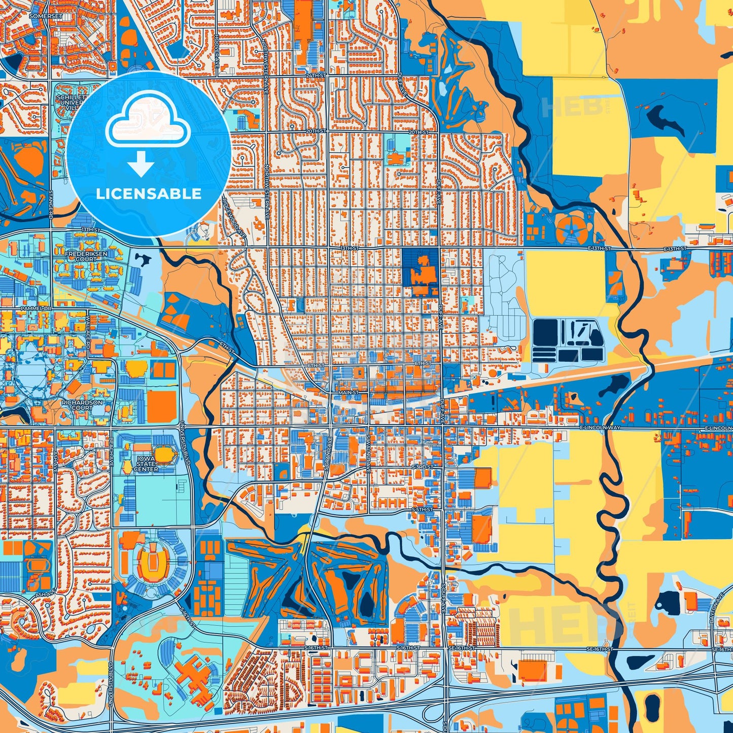 Colorful Ames Street Map with Labels and Buildings