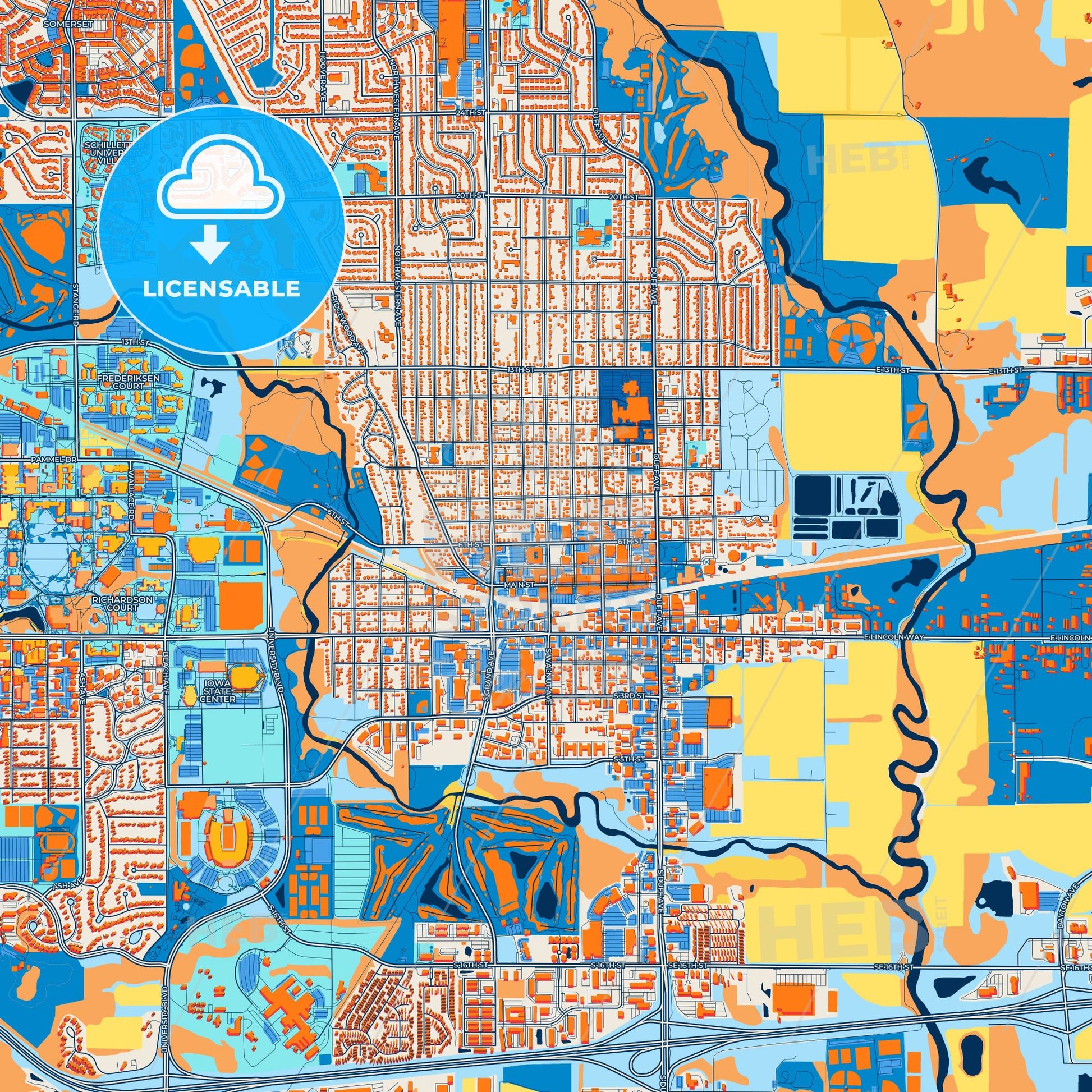 Colorful Ames Street Map with Labels and Buildings