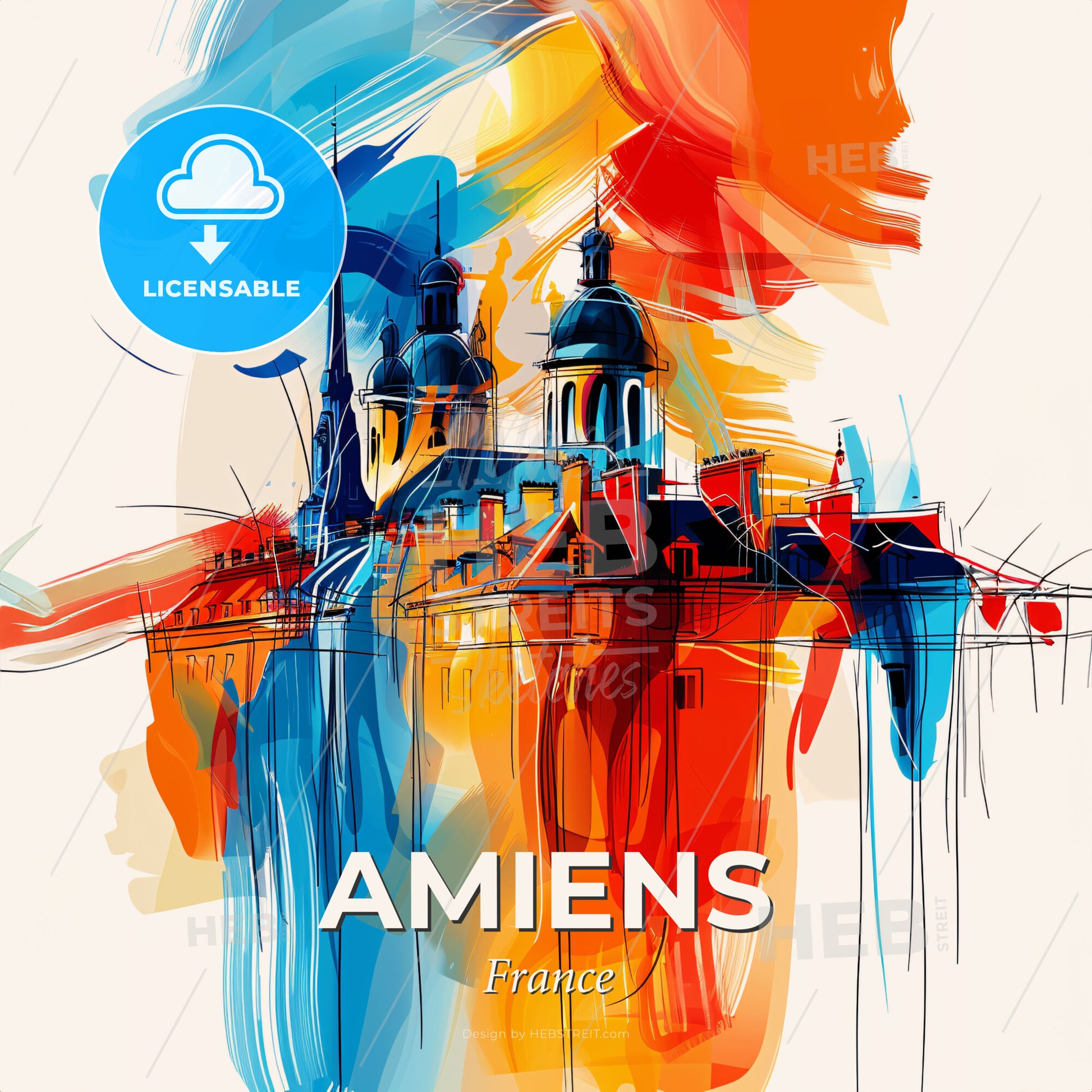 Vibrant Amiens, France - A Colorful Painting Of A Building - Square format print template