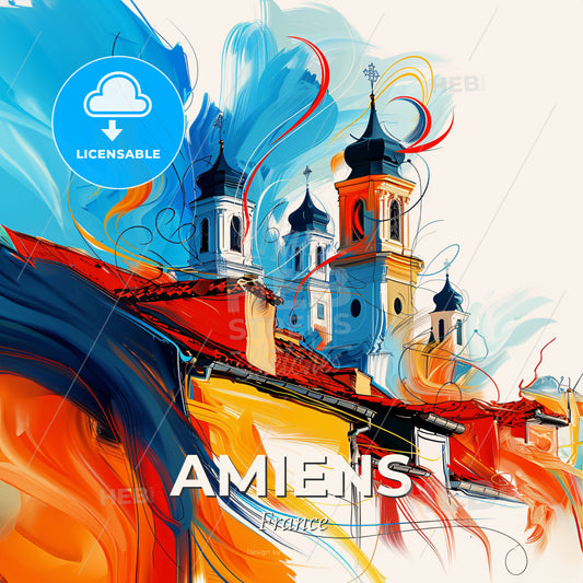 Vibrant Amiens, France - A Painting Of A Building With A Colorful Background - Square format print template