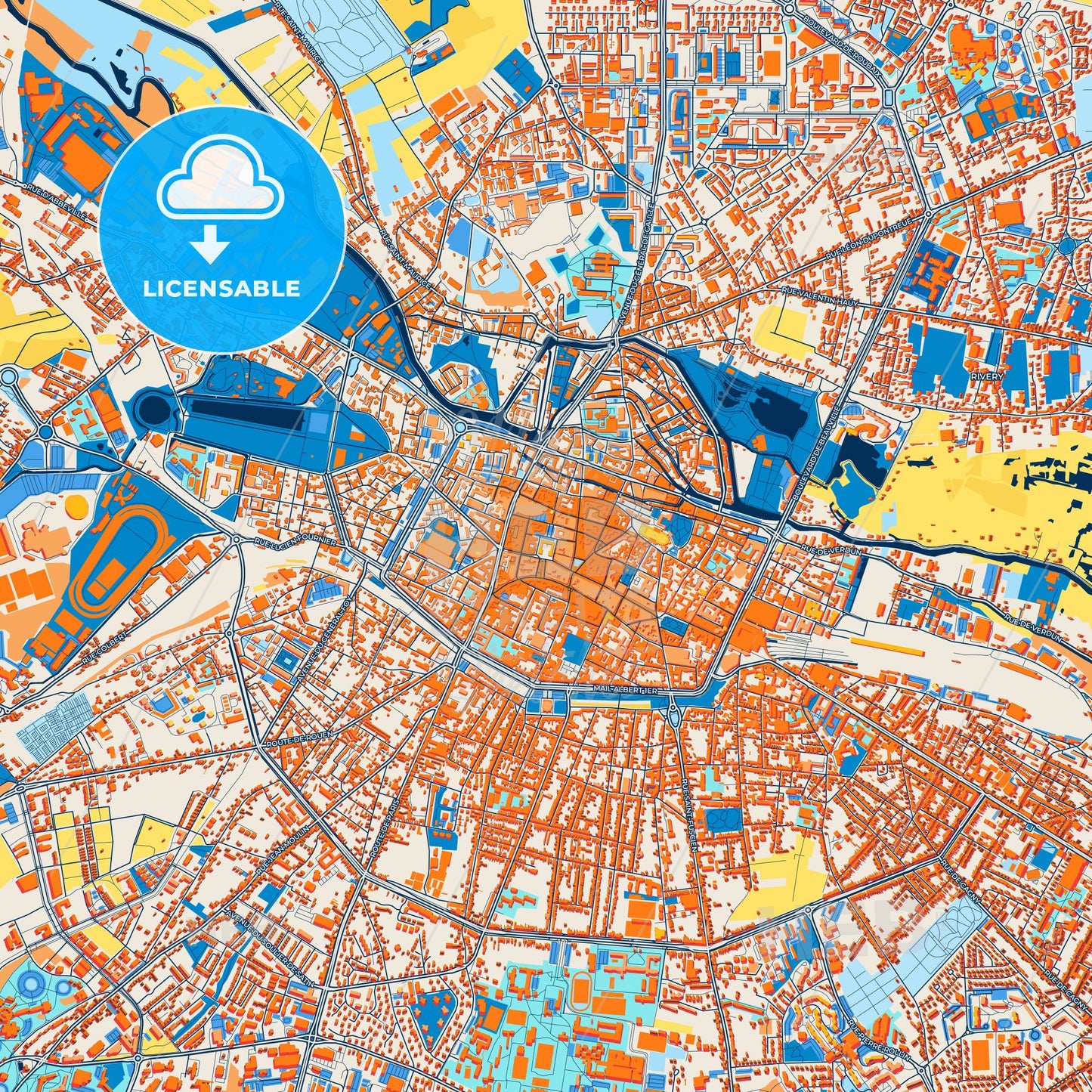 Colorful Amiens Street Map with Labels and Buildings