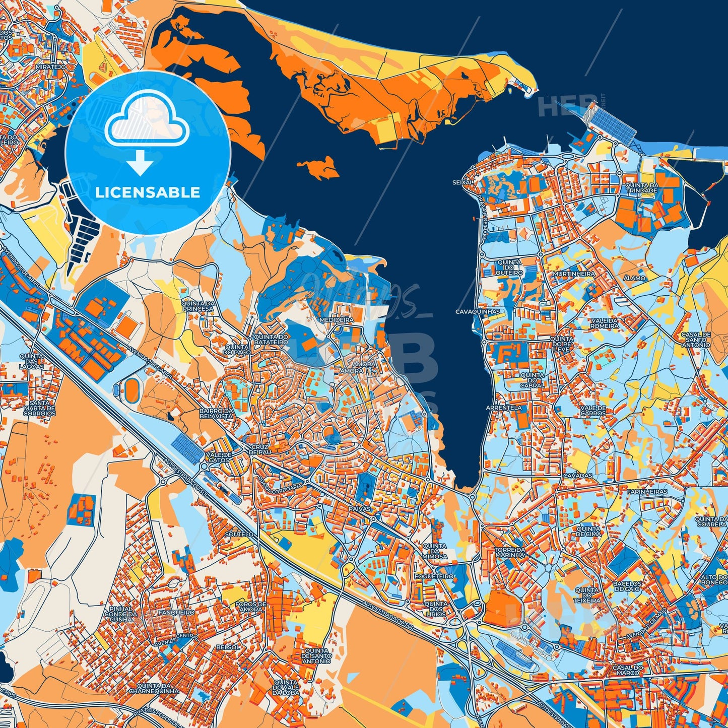 Colorful Amora Street Map with Labels and Buildings