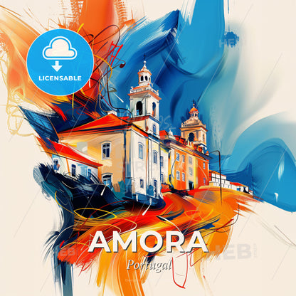 Vibrant Amora, Portugal - A Painting Of A Building - Square format print template