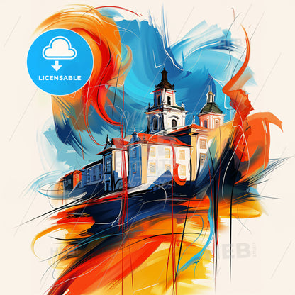 Vibrant Amora, Portugal - A Painting Of A Building With Colorful Paint
