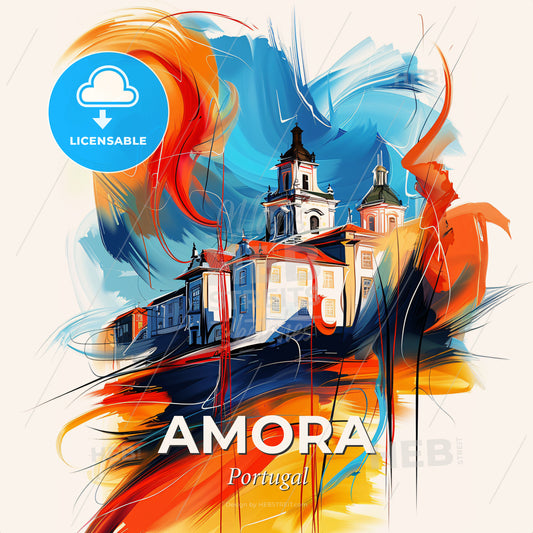Vibrant Amora, Portugal - A Painting Of A Building With Colorful Paint - Square format print template