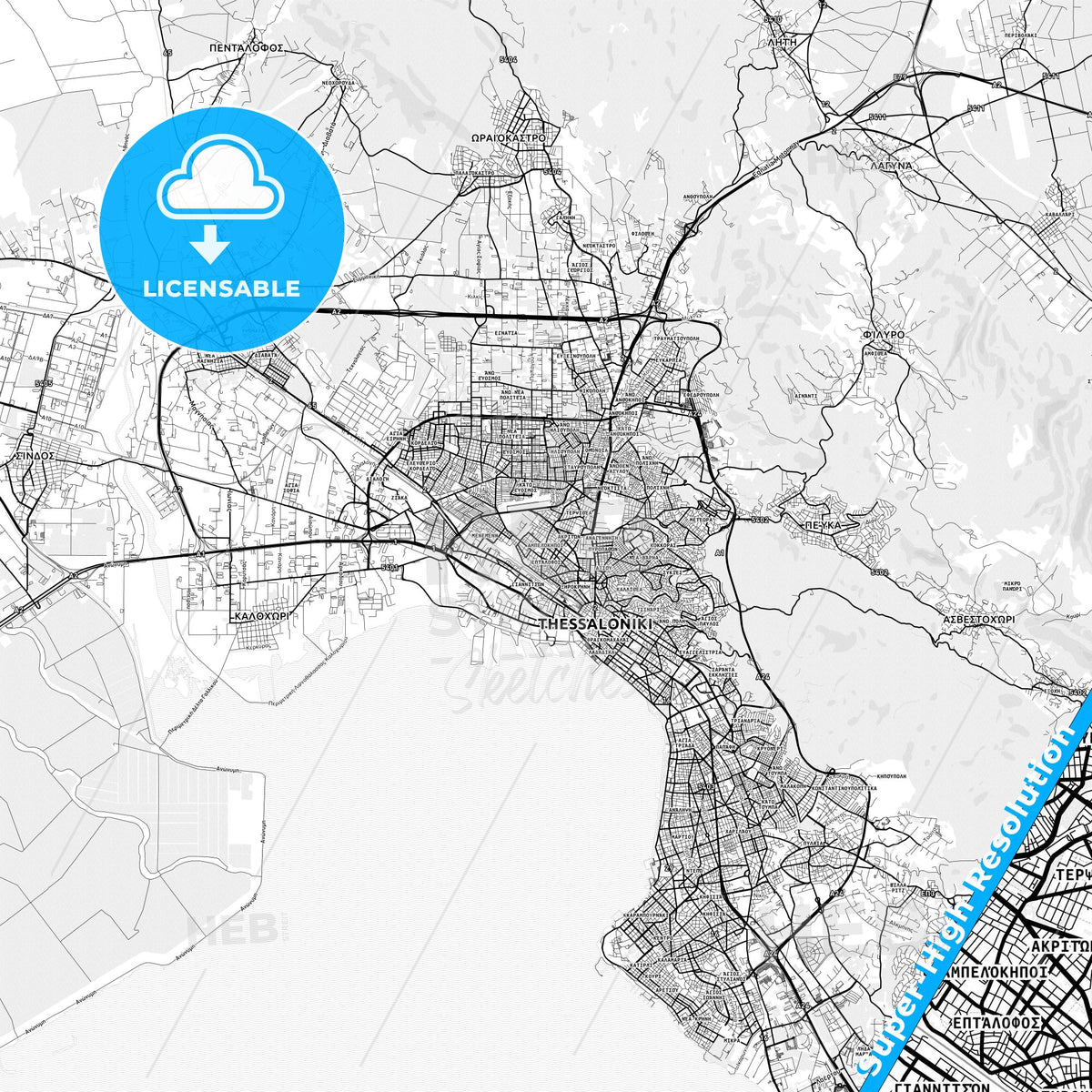 Ampelokipoi, Greece light map with streetnames, citynames and districts