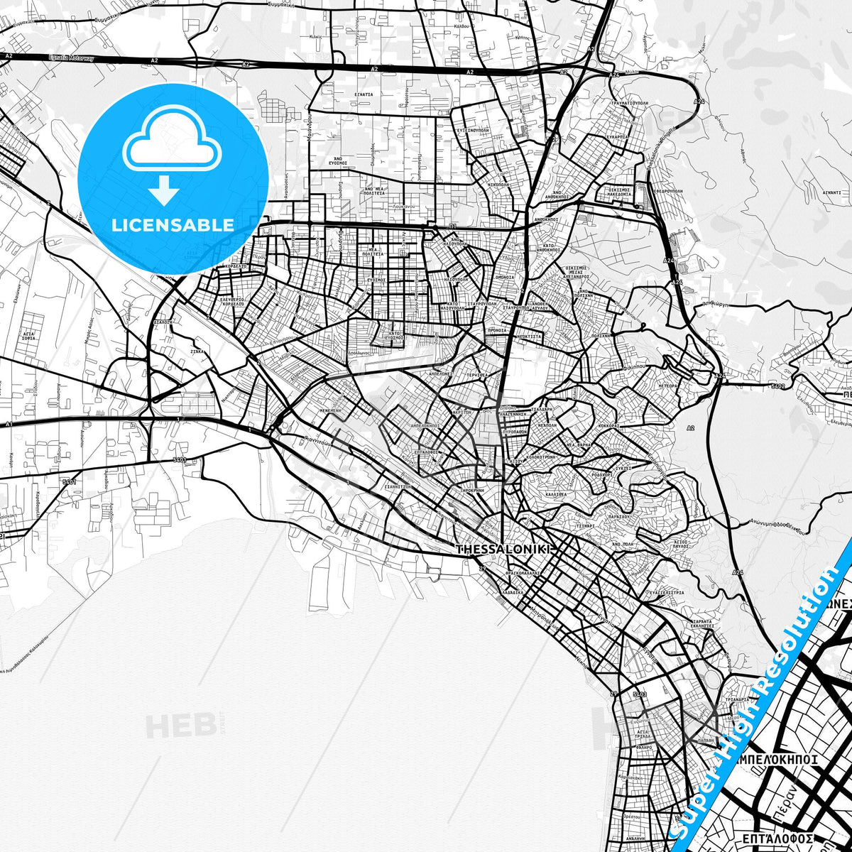 Ampelokipoi, Greece Light Map with Street Names, City Names, and Districts