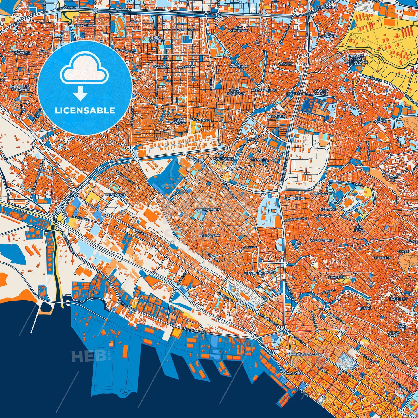 Colorful Ampelokipoi Street Map with Labels and Buildings