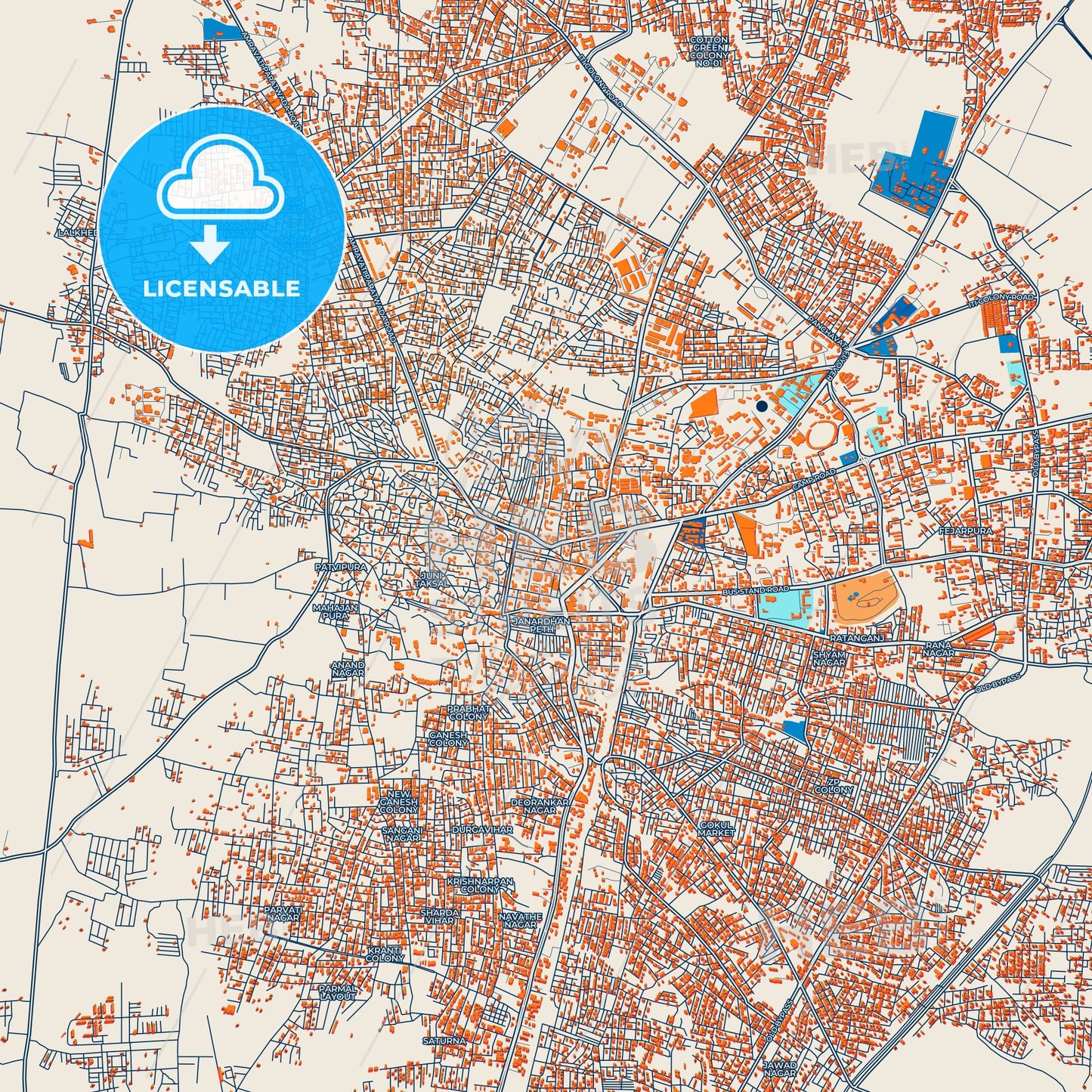 Colorful Amravati Street Map with Labels and Buildings