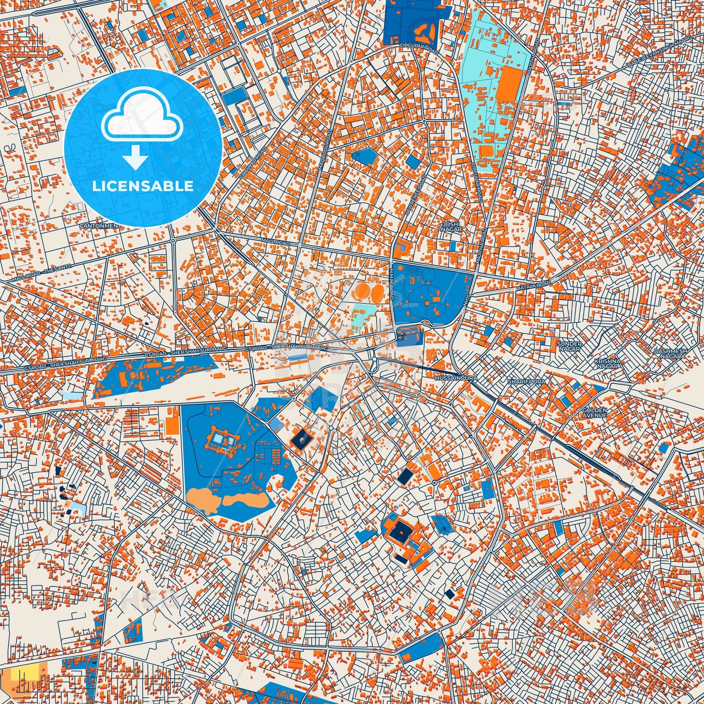 Colorful Amritsar Street Map with Labels and Buildings