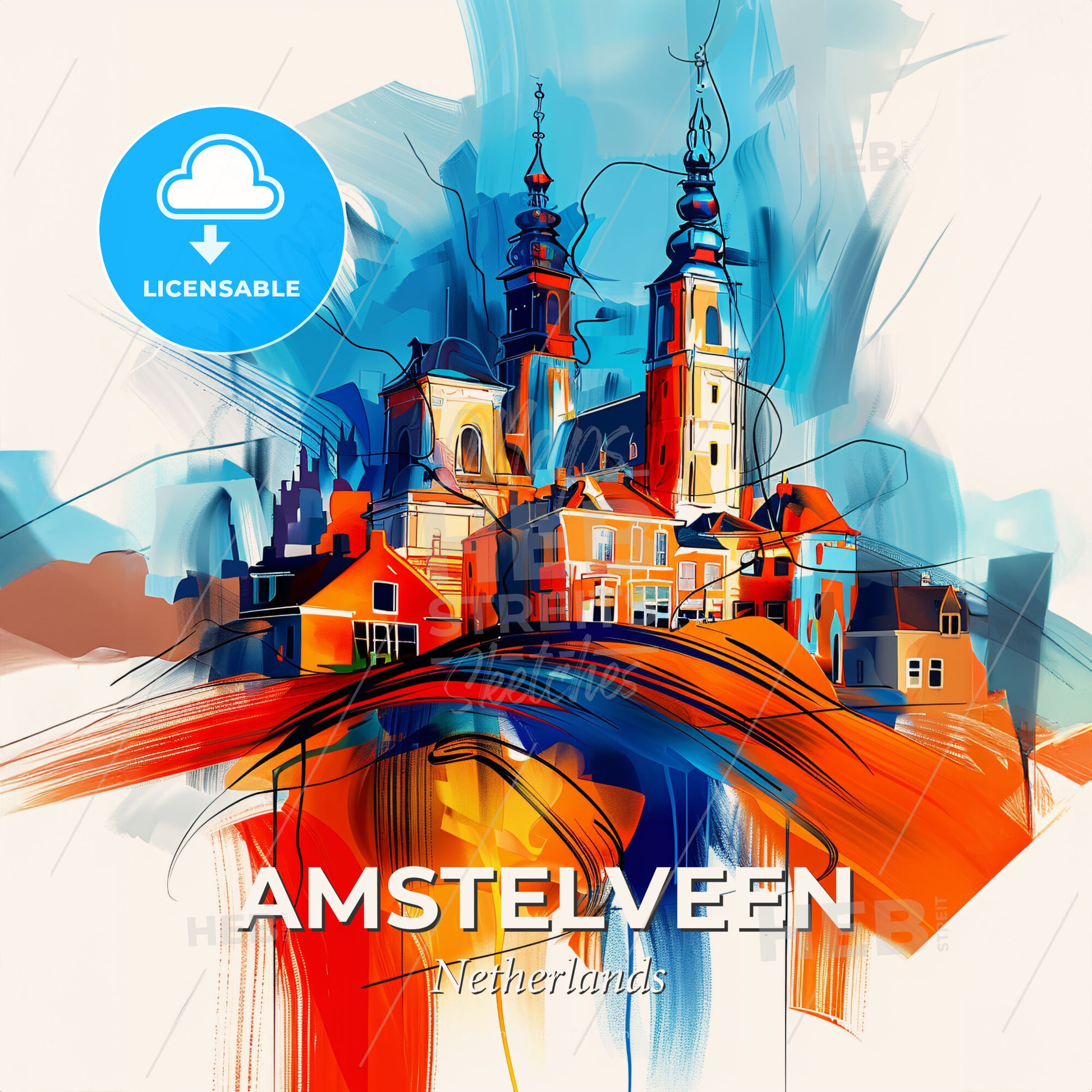 Vibrant Amstelveen, Netherlands - A Painting Of A Building - Square format print template