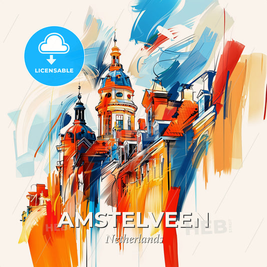 Vibrant Amstelveen, Netherlands - A Painting Of A Building - Square format print template