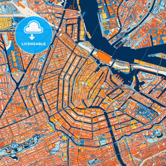 Colorful Amsterdam Street Map with Labels and Buildings