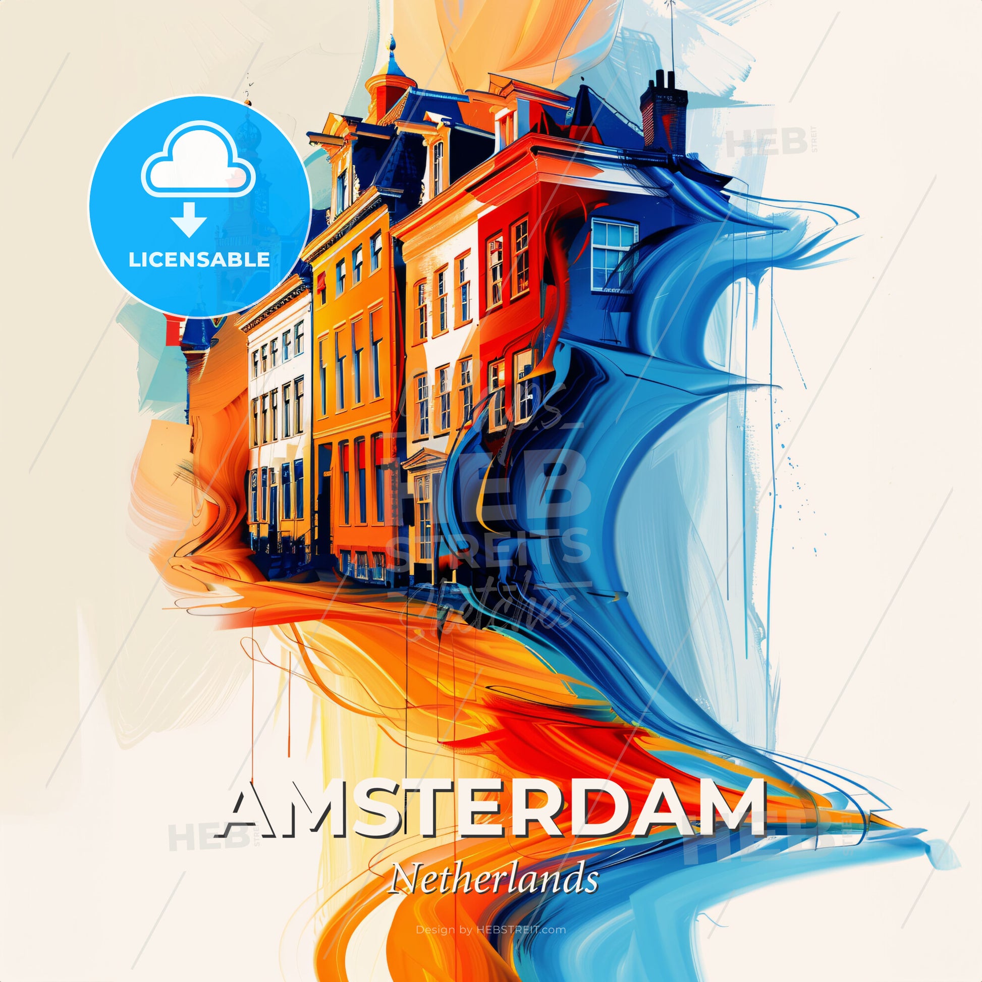 Vibrant Amsterdam, Netherlands - A Colorful Painting Of Buildings - Square format print template