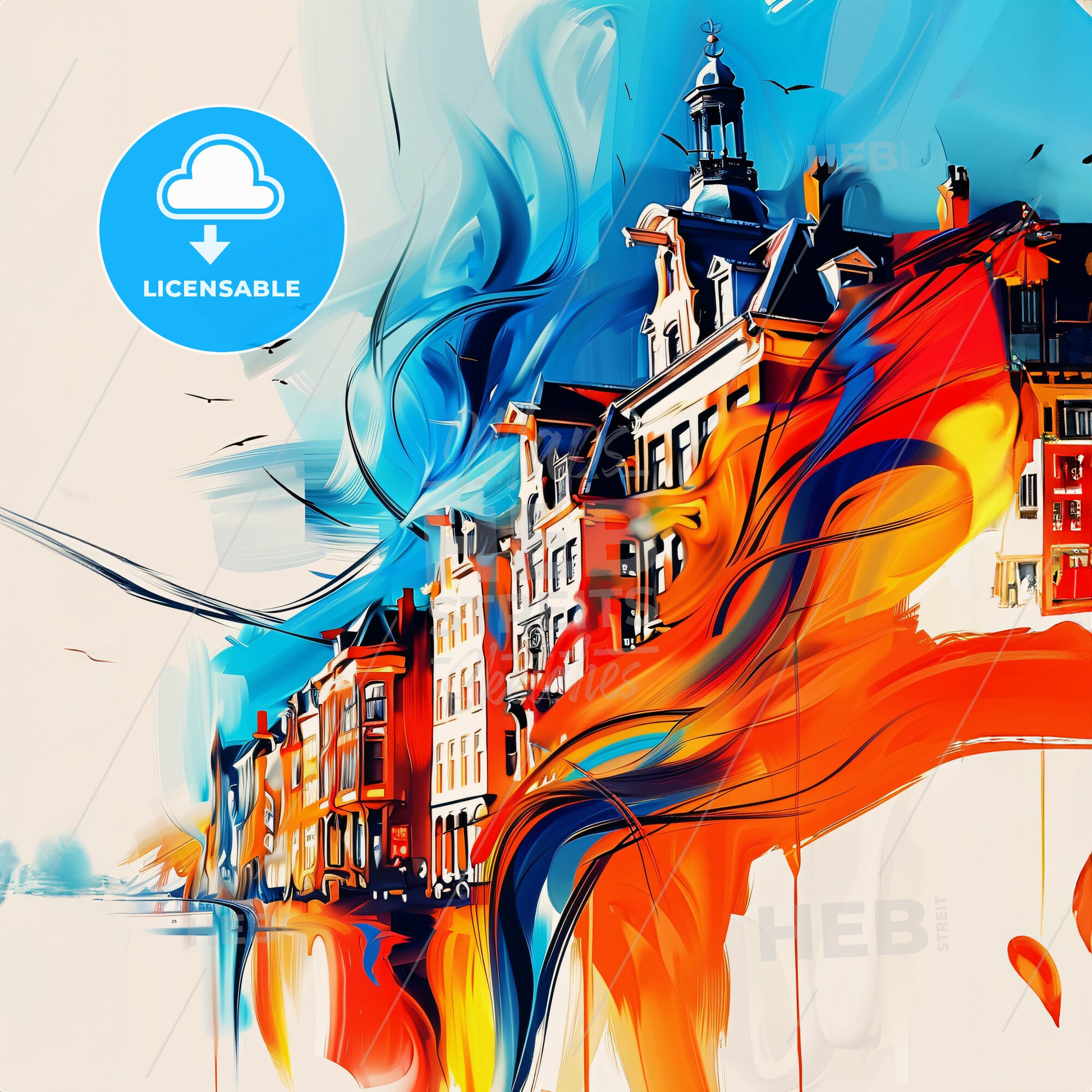 Vibrant Amsterdam, Netherlands - A Colorful Painting Of Buildings