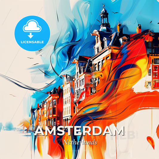 Vibrant Amsterdam, Netherlands - A Colorful Painting Of Buildings - Square format print template