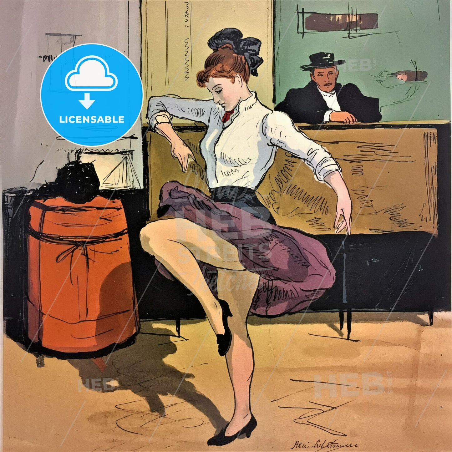 Woman dancing in a bar setting Print Template.