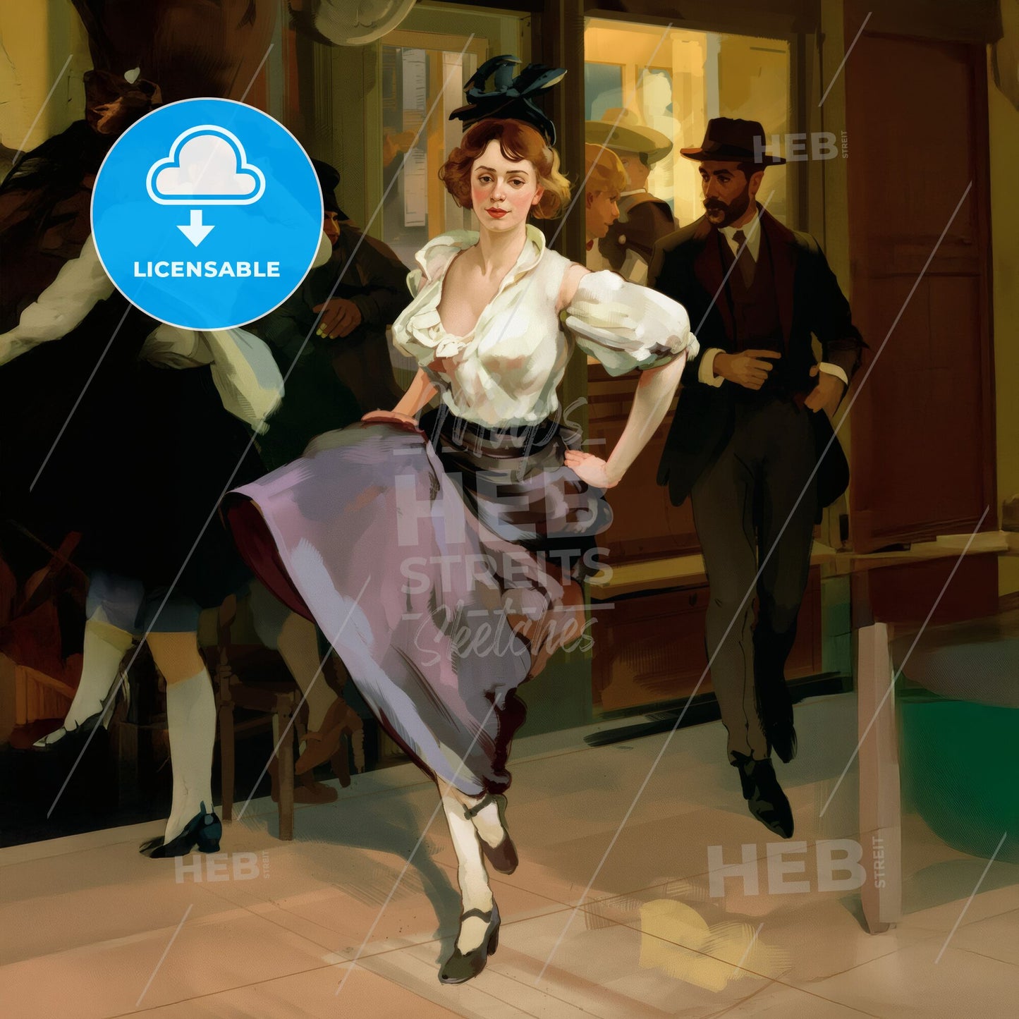 Woman dancing in period attire Print Template.