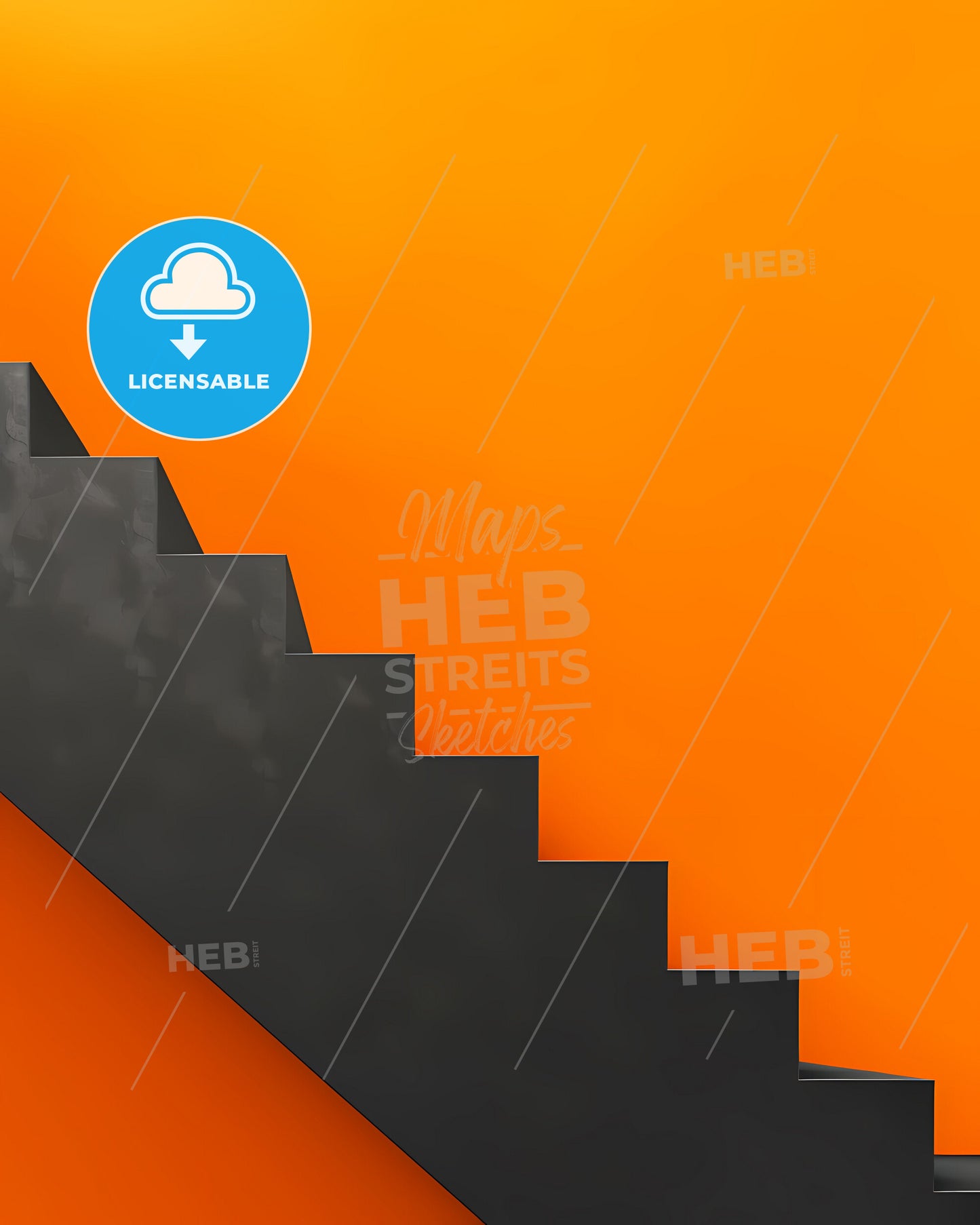 Abstract De Stijl Staircase Painting Composition Rectangle Square Geometric Art Black Orange