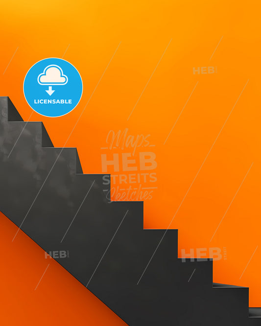 Abstract De Stijl Staircase Painting Composition Rectangle Square Geometric Art Black Orange