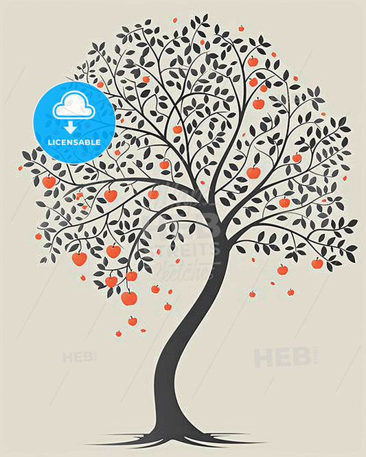 Apple Tree Silhouette in Geometric Hues - A tree with apples on it