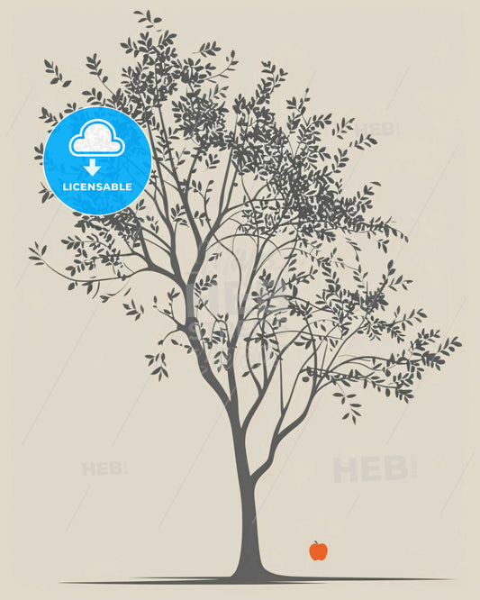 Artistic Beige Apple Tree Line Art - A tree with leaves and branches