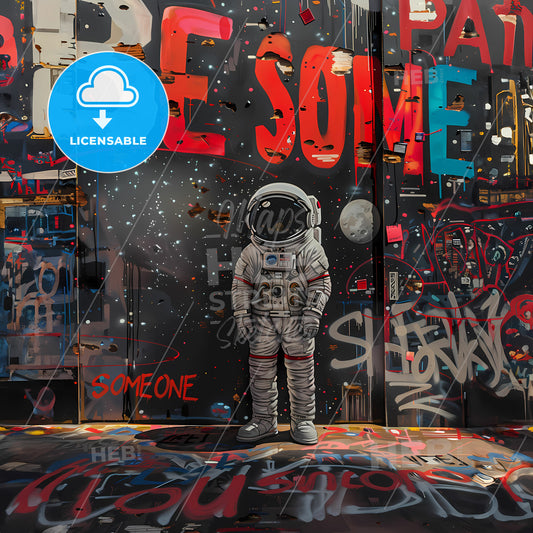 an astronaut looking up at the wall - A graffiti on a wall