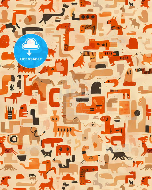 Minimalist Abstract Pattern with Dog Figures, Mesoamerican Influences, Textural Explorations, Interactive Artwork