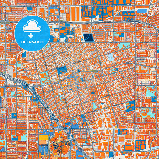 Colorful Anaheim Street Map with Labels and Buildings