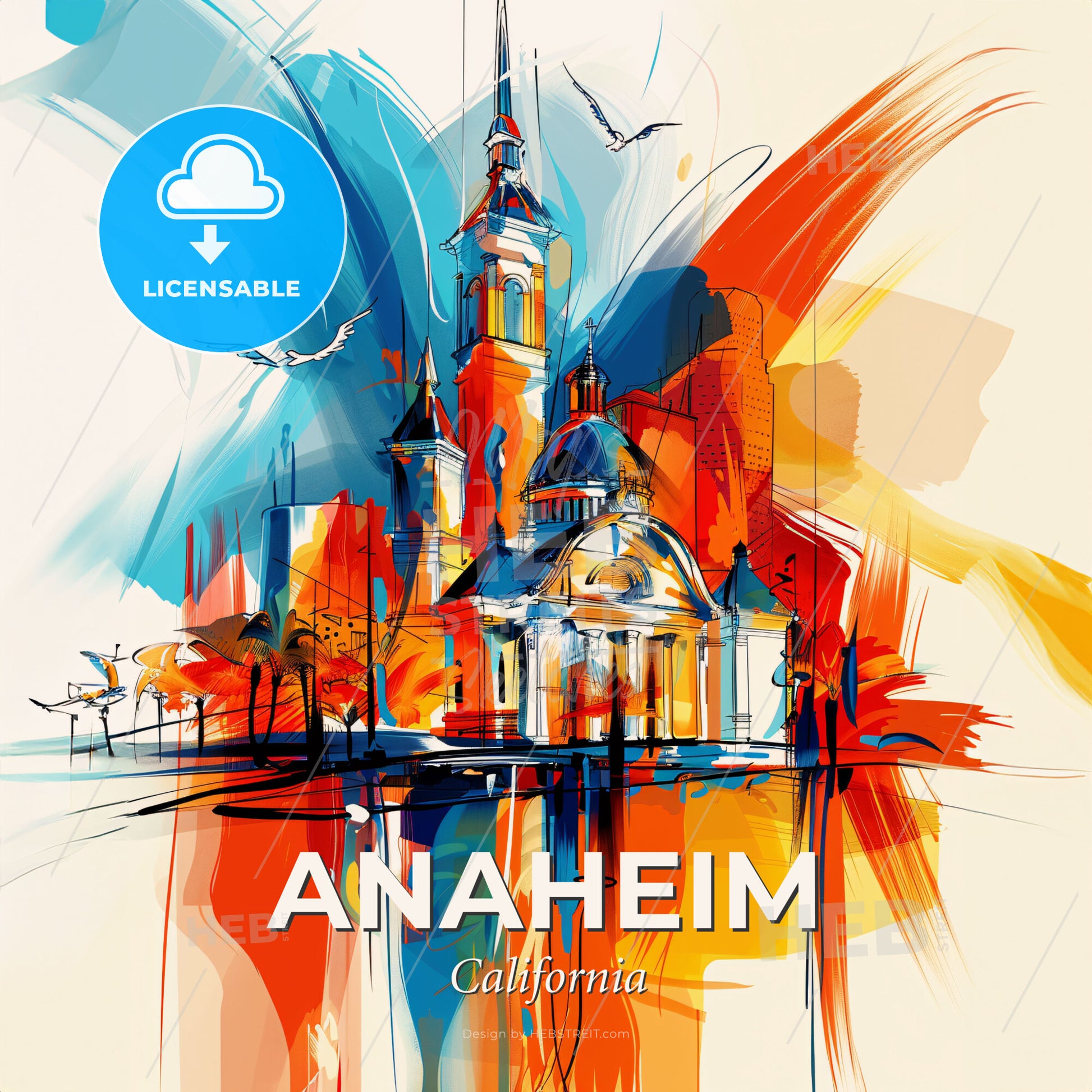 Vibrant Anaheim, California - A Painting Of A Building - Square format print template