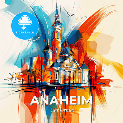 Vibrant Anaheim, California - A Painting Of A Building - Square format print template
