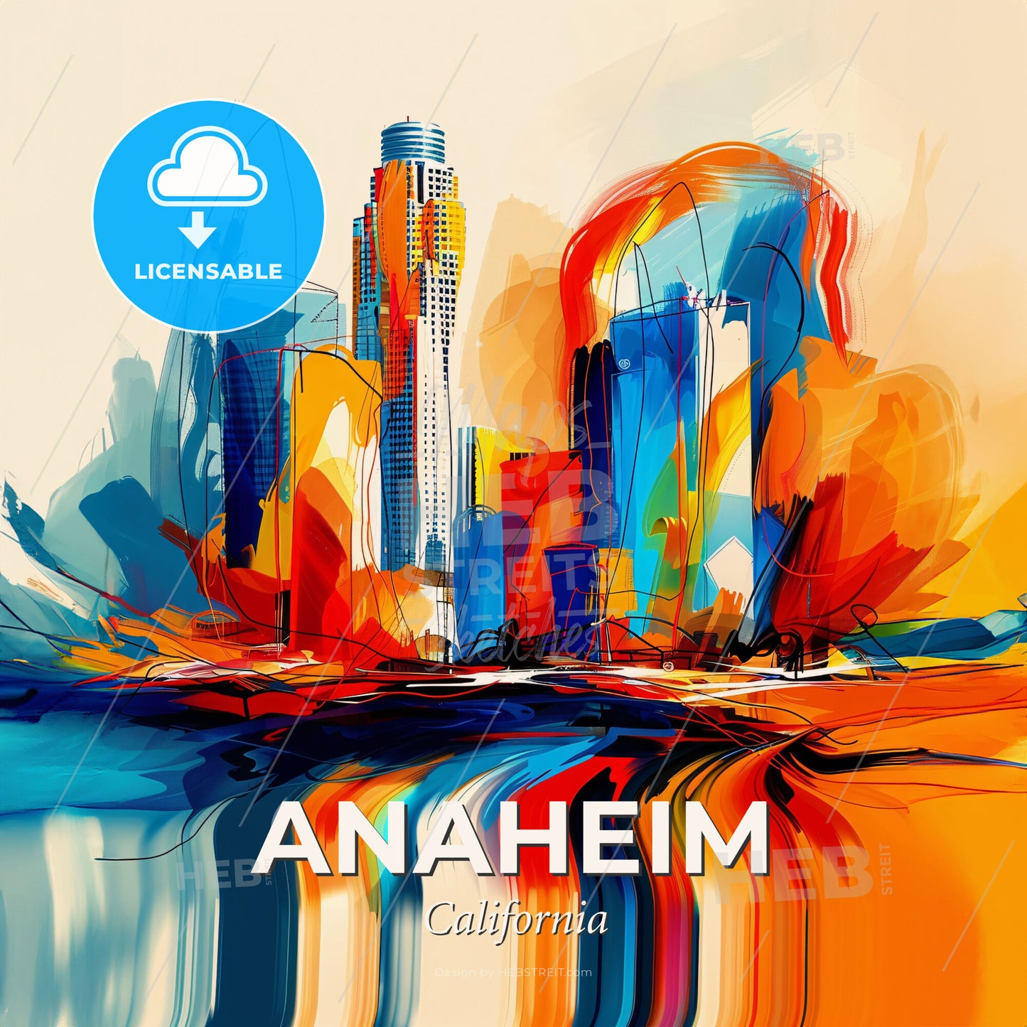 Vibrant Anaheim, California - A Painting Of A City - Square format print template