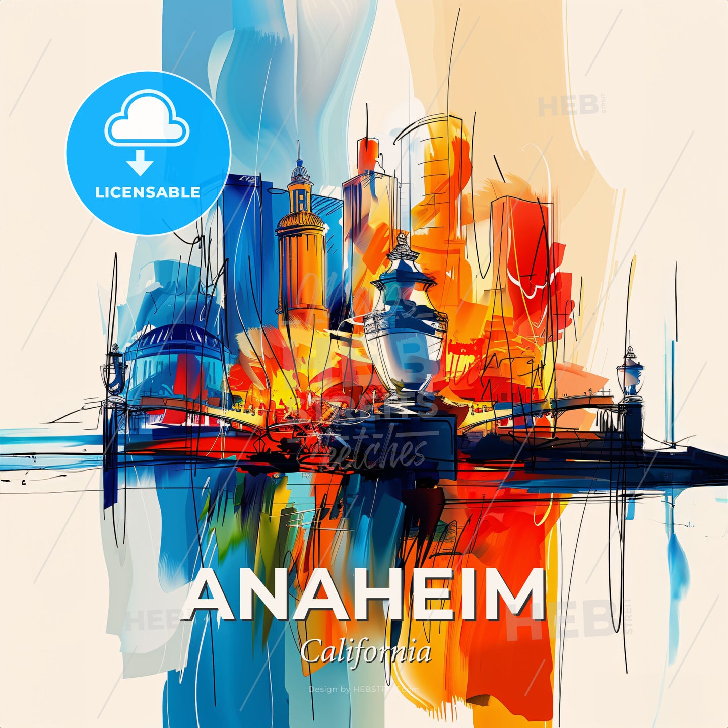 Vibrant Anaheim, California - A Painting Of A City - Square format print template