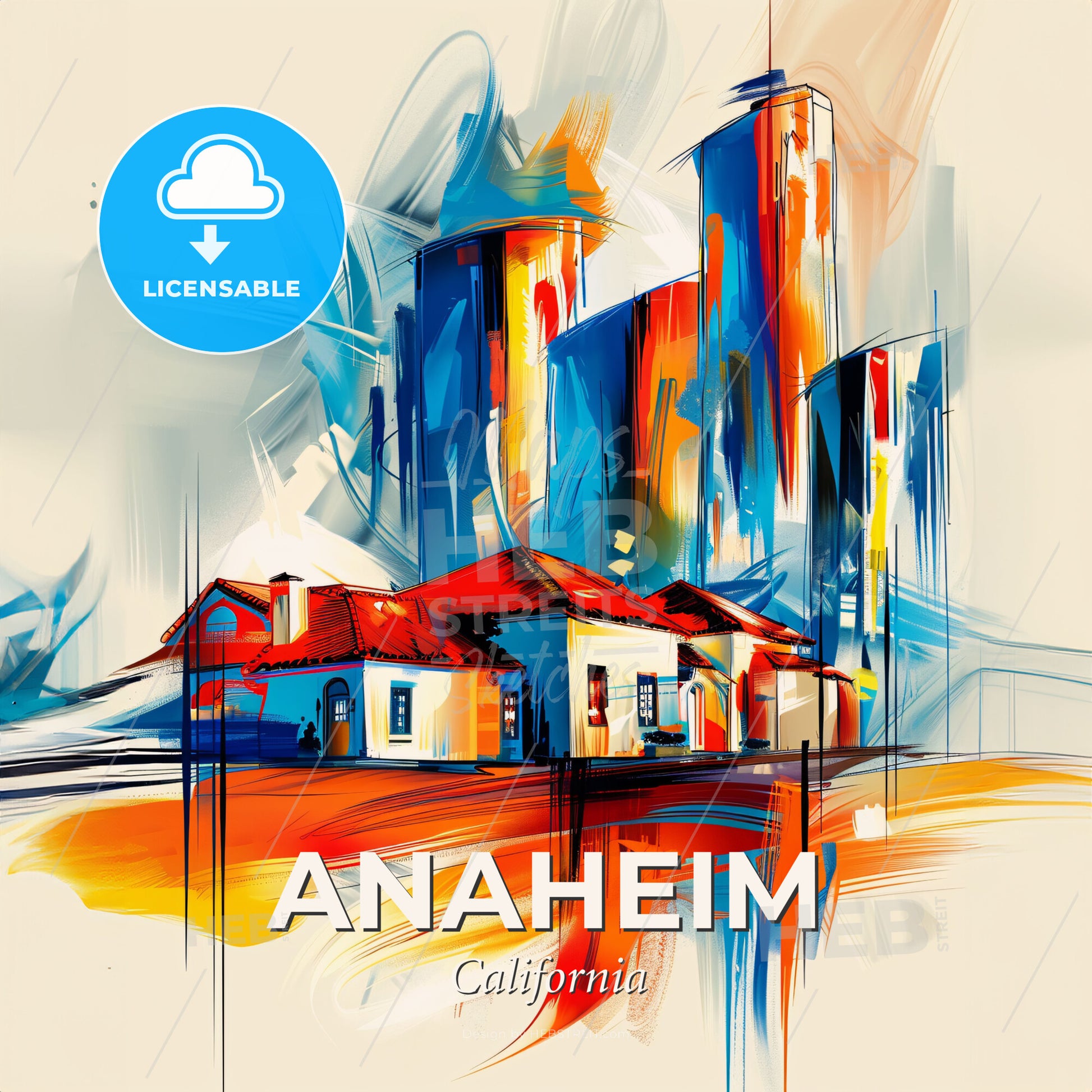 Vibrant Anaheim, California - A Painting Of A Building - Square format print template