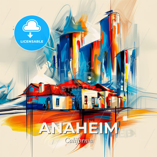 Vibrant Anaheim, California - A Painting Of A Building - Square format print template