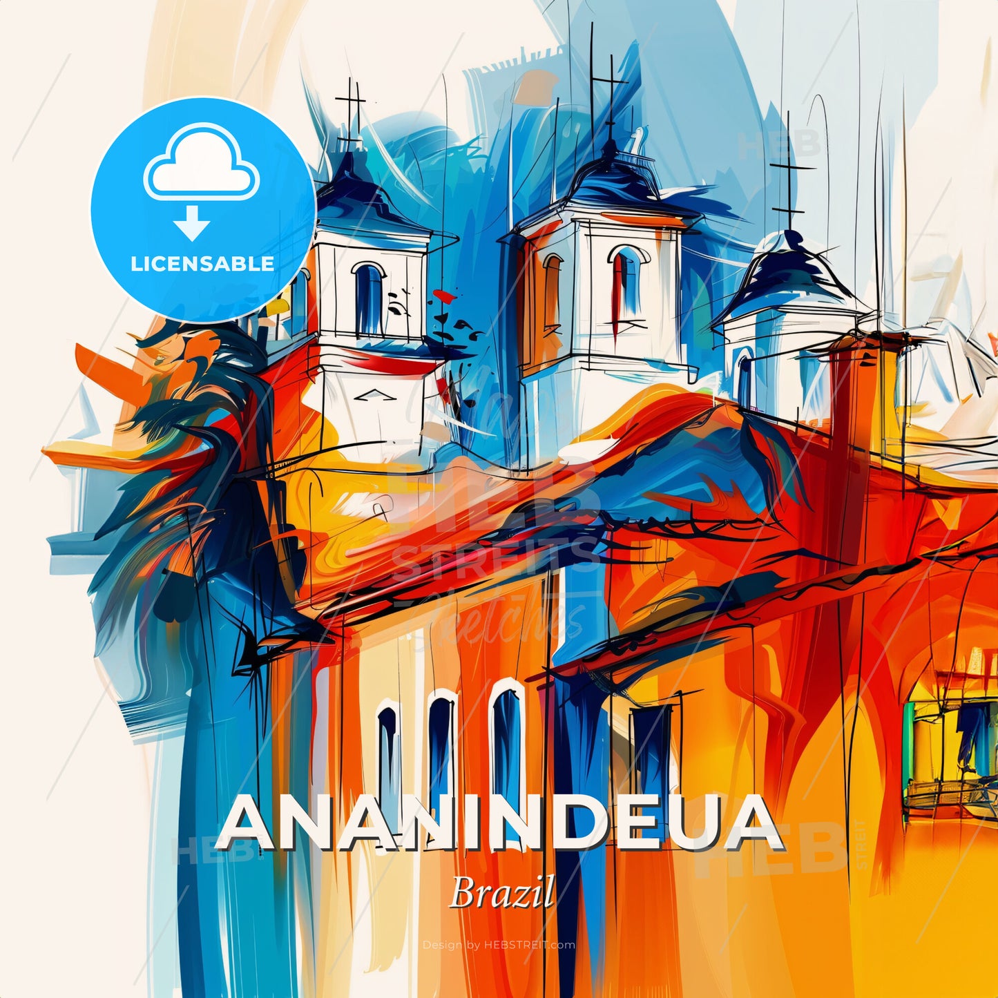 Vibrant Ananindeua, Brazil - A Painting Of A Building With A Colorful Background - Square format print template