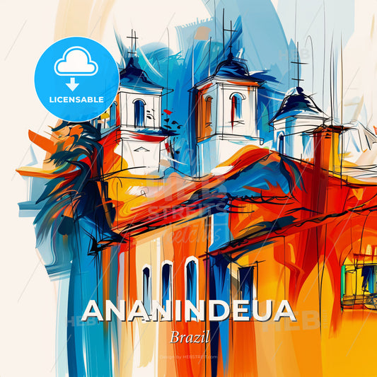 Vibrant Ananindeua, Brazil - A Painting Of A Building With A Colorful Background - Square format print template